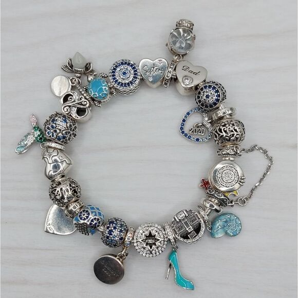 925 Sterling Silver Blue Garden Charm - Picture 10 of 11